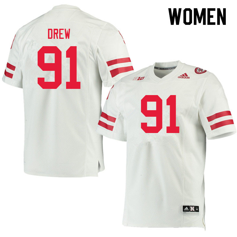Women #91 Devin Drew Nebraska Cornhuskers College Football Jerseys Sale-White